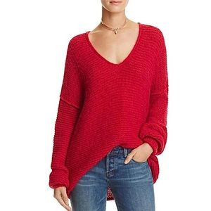 Free People Red V-Neck Sweater